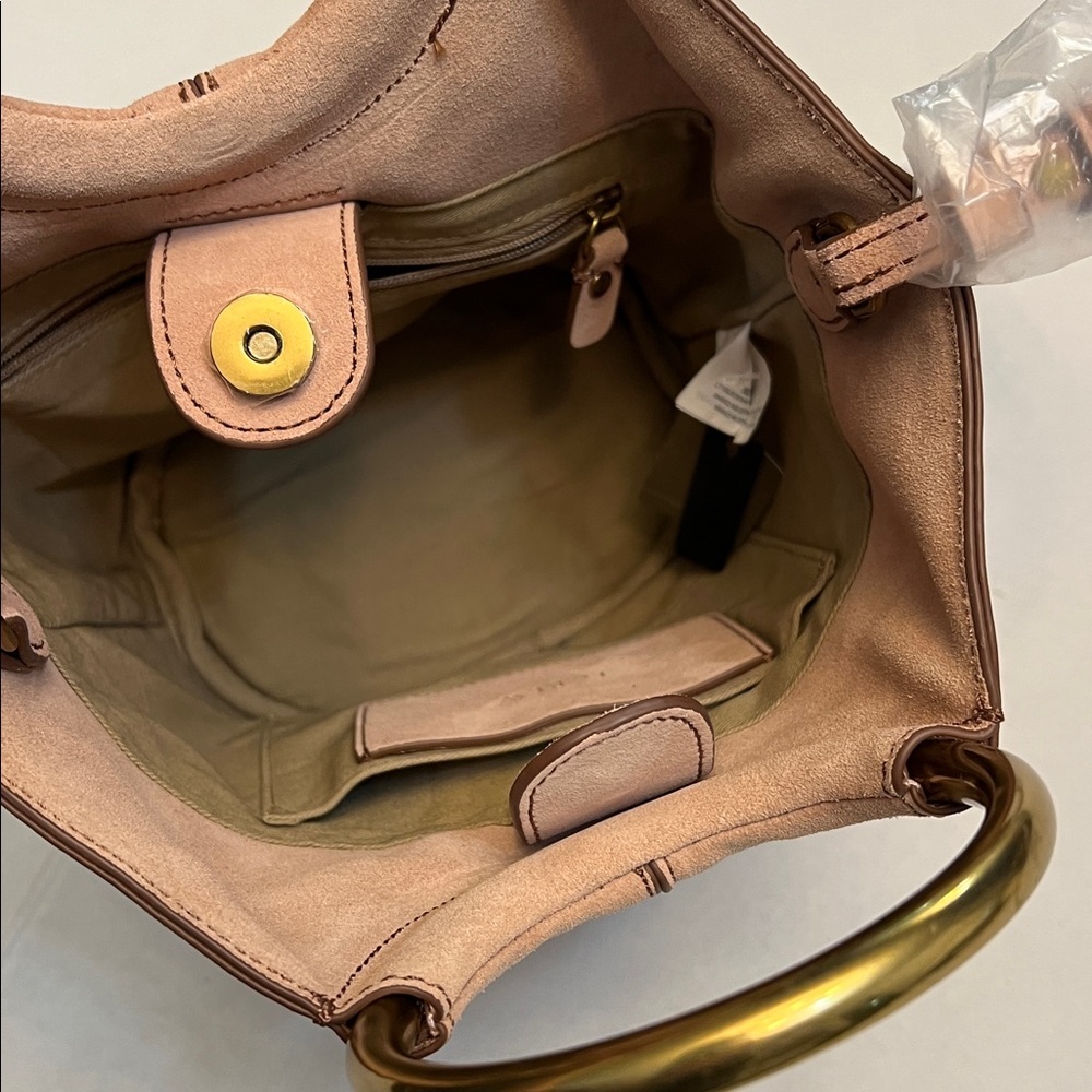 J.CREW SUEDE BUCKET BAG CROSSBODY BLUSH WITH BRASS HANDLES - Picture 11 of 17